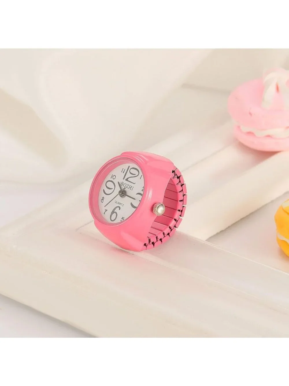 Unisex Pink Analog Quartz Easy Read Adjustable Modern Round Finger Ring Watch